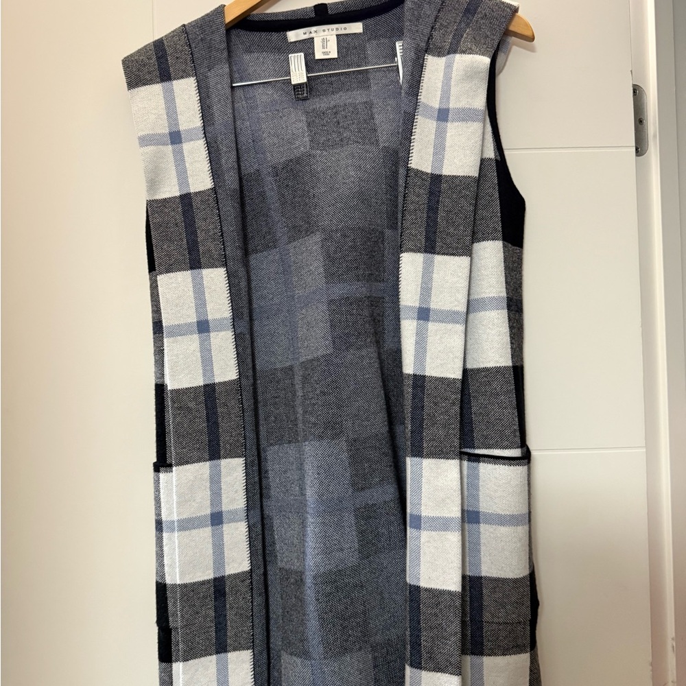 Max Studio Plaid Gray and Blue Vest